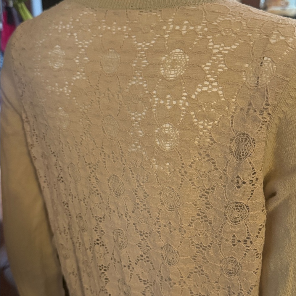George size medium hundred % cotton open lace back Beige Button-Up Cardigan - Picture 4 of 6